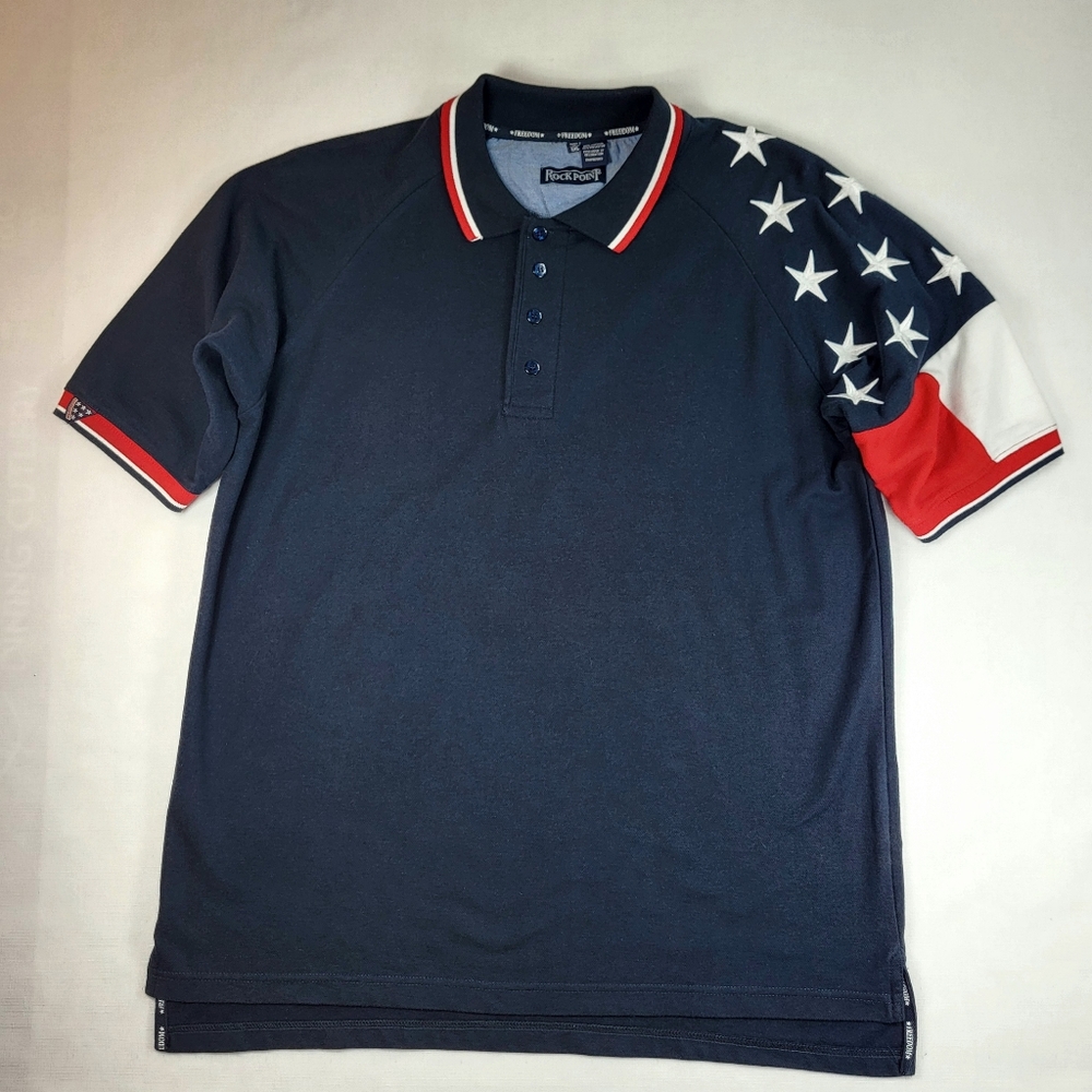 Rock Point Freedom Polo SHIRT Mens Size XXL Stars Flag Patriotic Red Blue
